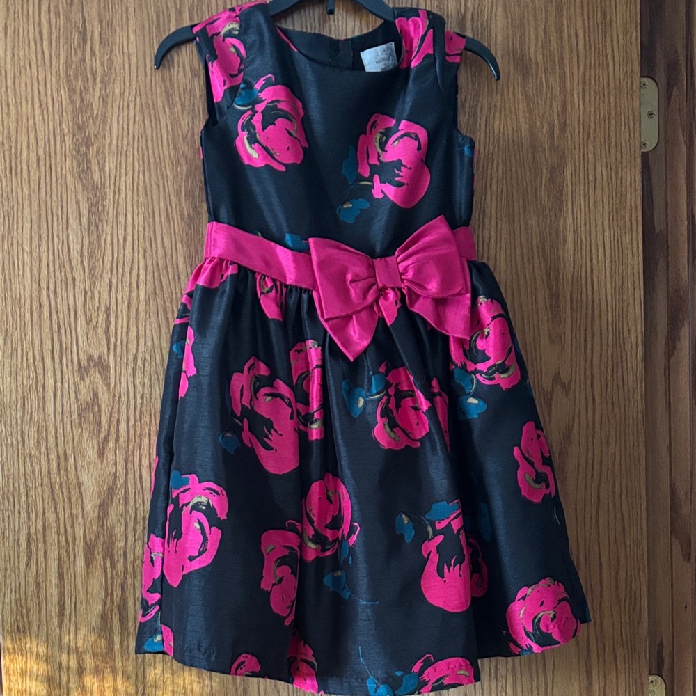 Elegant Pink Floral Kids Dress with Bow